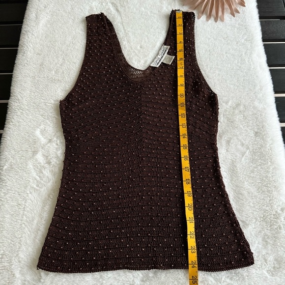 Sophie Chang Studio Women's Brown Sleeveless Mesh Knit Beaded Blouse Size Large - Picture 4 of 11